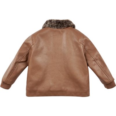Mini boys brown leather-look coach jacket